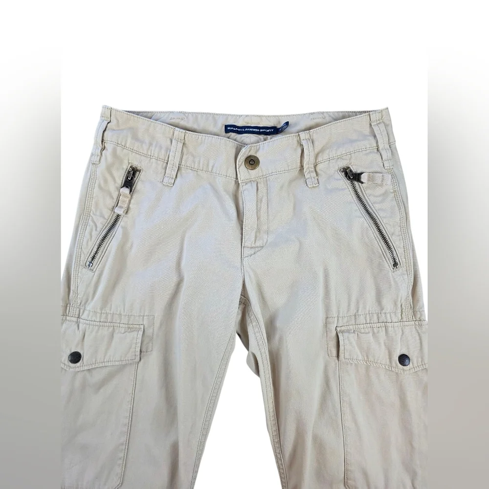 Ralph Lauren Sport Women’s Y2K Cargo Pants Size 6 Khaki Utility Cotton Zip Vtg - Picture 2 of 9
